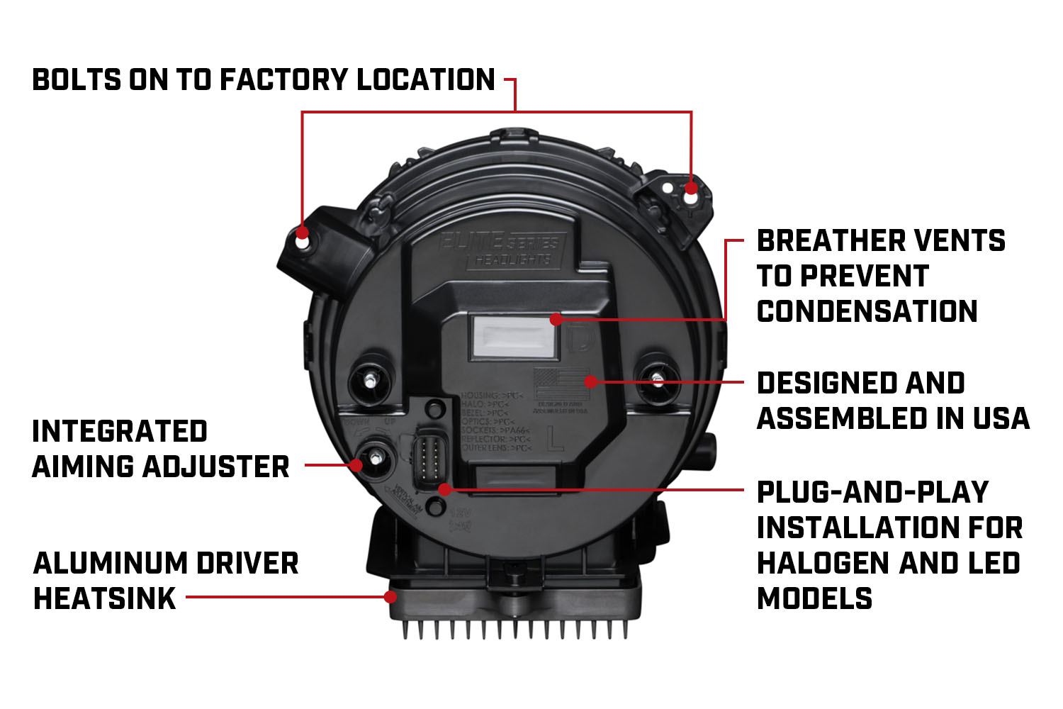 posterior spec diagram of Jeep Wrangler headlight
