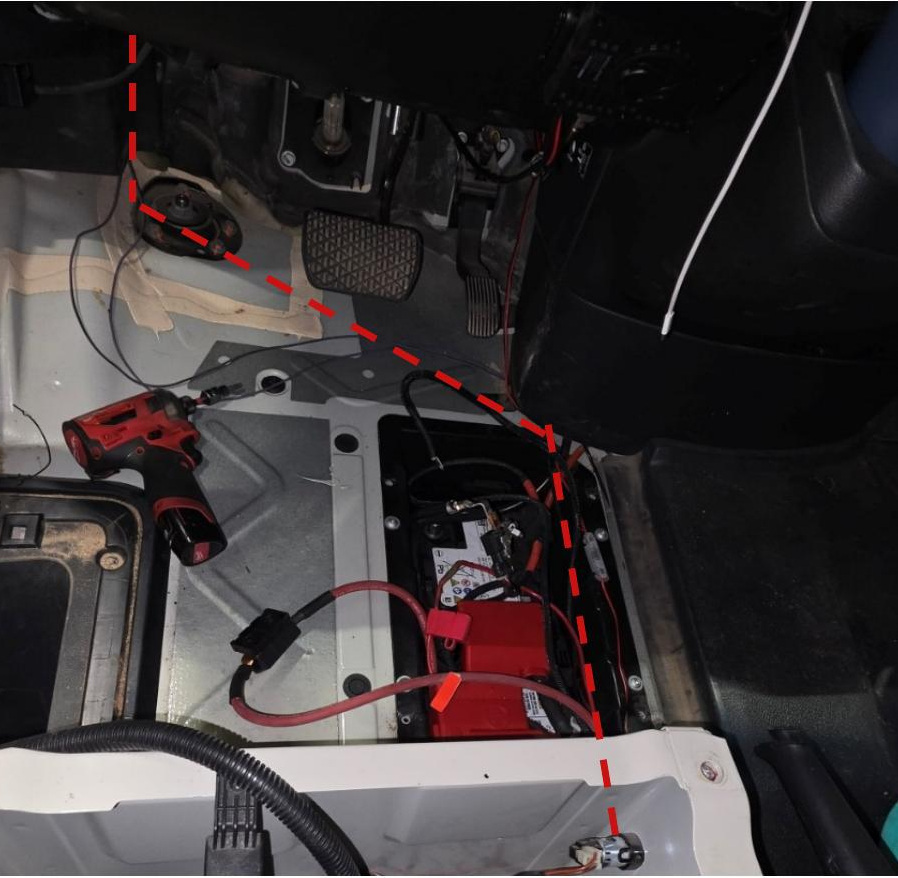 Backlight harness routing path across the floor