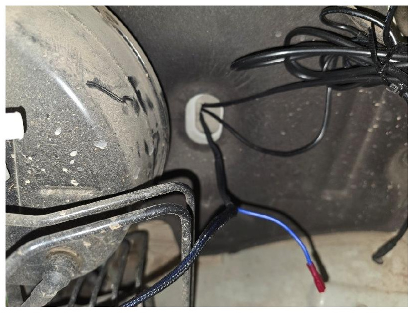 Backlight harness connectors routed into the engine bay
