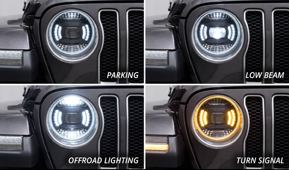 Elite Series Jeep Gladiator LED Headlight Functions Collage