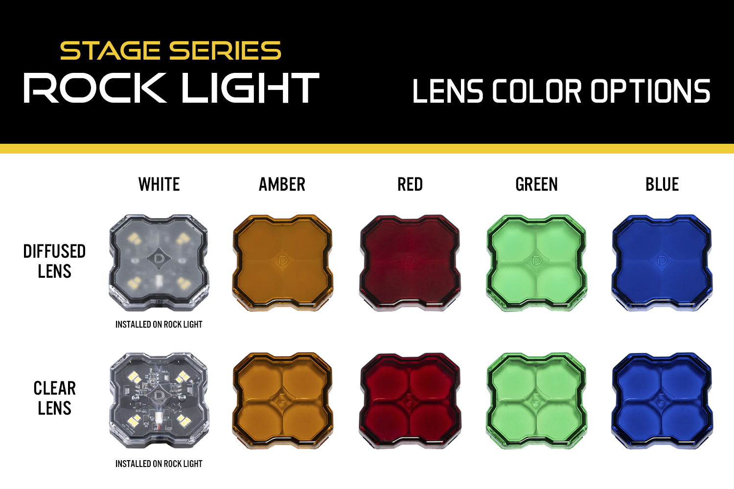 Lens color options for Stage Series Rock Lights for trucks
